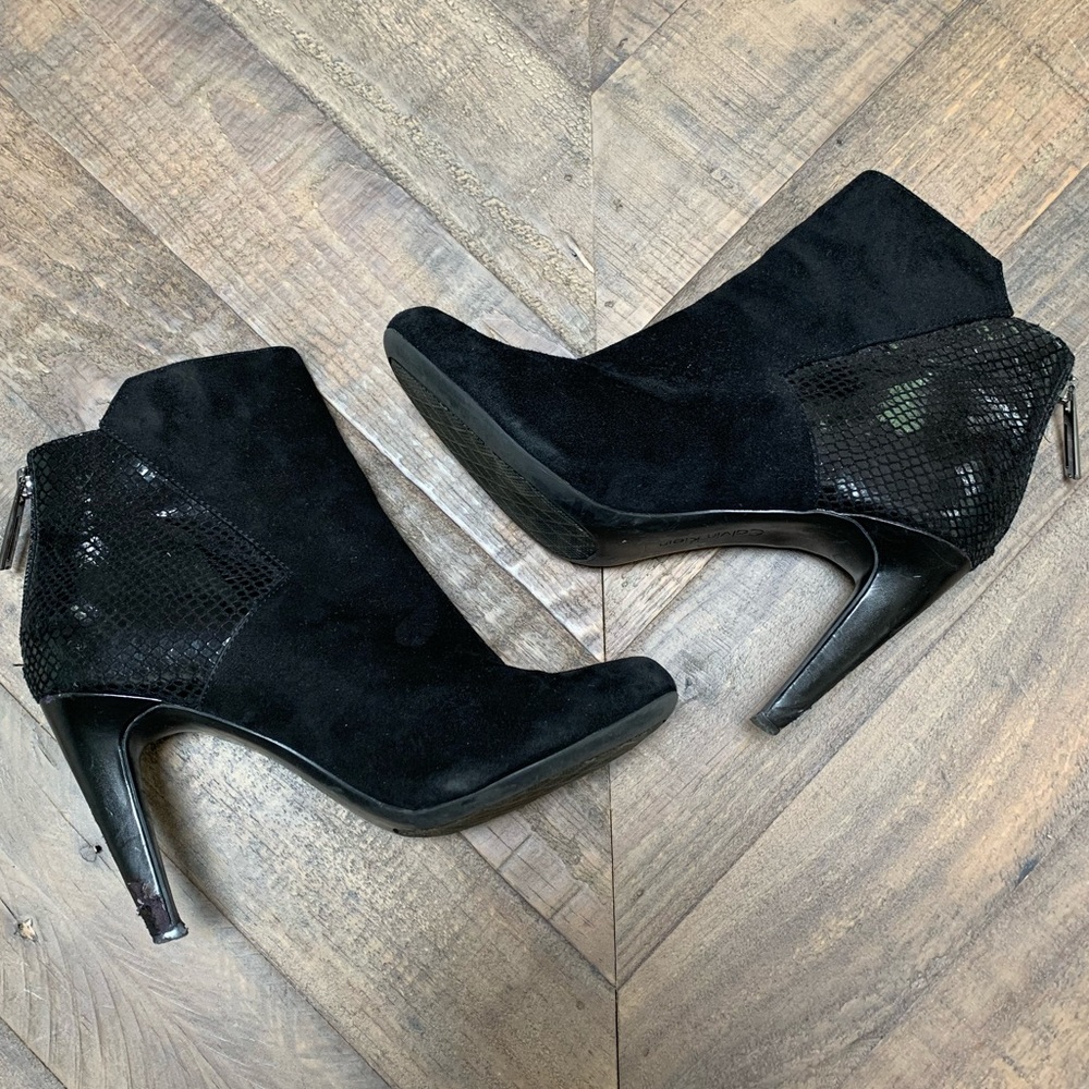 Calvin Klein | Snakeskin Suede Booties